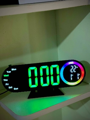 Picture of LED Digital Table Desk Mirror Alarm Clock with Date Week Temperature Display Colorful Ambient Nightlight