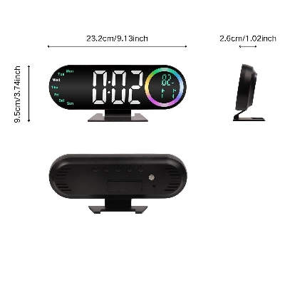 Picture of LED Digital Table Desk Mirror Alarm Clock with Date Week Temperature Display Colorful Ambient Nightlight