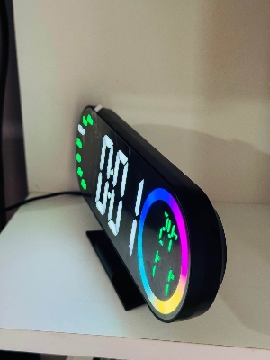 Picture of LED Digital Table Desk Mirror Alarm Clock with Date Week Temperature Display Colorful Ambient Nightlight