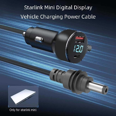 Picture of For Starlink Mini Car Charger DC Power Cable Cigarette Lighter 12V-48V with Digital Display Durable USB-C 140W USB-A 35W Ports