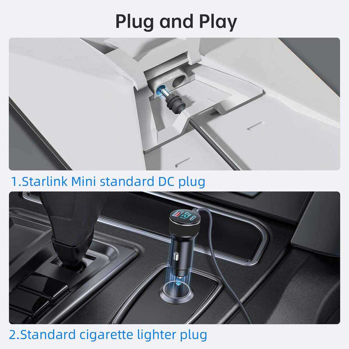 Picture of For Starlink Mini Car Charger DC Power Cable Cigarette Lighter 12V-48V with Digital Display Durable USB-C 140W USB-A 35W Ports