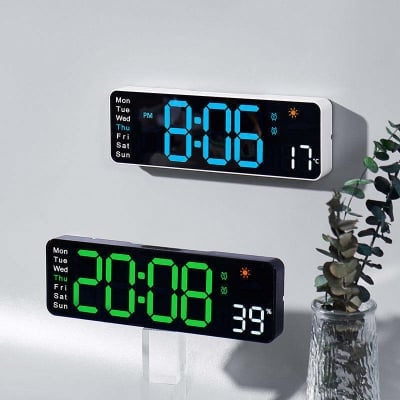 Picture of 9 Inh Mirror LED Display Brightness Adjustable Timer Alarm LED Clock Digital Wall Clock Home Decor Office