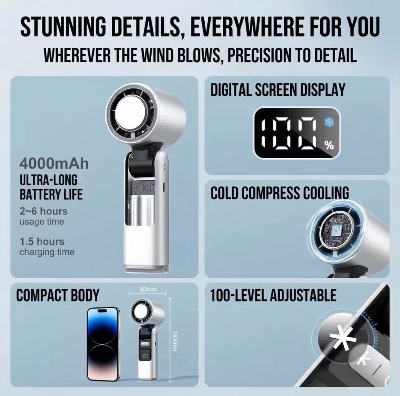 Picture of Cooling Fan K801 Handheld Fan 199 Speed Levels -4000mah Battery - Digital Display Portable Rechargeable Turbo Fan