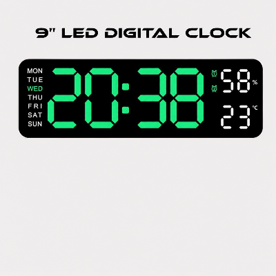 Picture of 9 Inh Mirror LED Display Brightness Adjustable Timer Alarm LED Clock Digital Wall Clock Home Decor Office