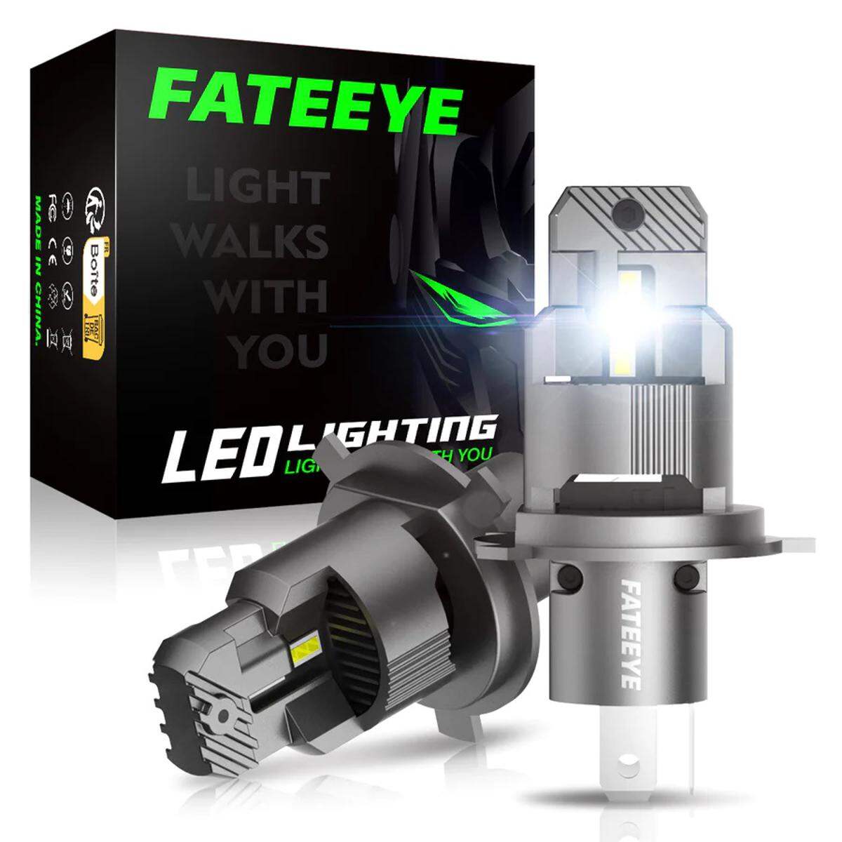 Picture of FATEEYE F3 LED. 1 Year Warranty. (H4 Socket)(1piece)(45W/ 10000LM)(White Light)(High/Low Beam). For Car & Motorcycle. Authorized Seller In Bangladesh-Silver
