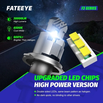 Picture of FATEEYE F3 LED. 1 Year Warranty. (H4 Socket)(1piece)(45W/ 10000LM)(White Light)(High/Low Beam). For Car & Motorcycle. Authorized Seller In Bangladesh-Silver