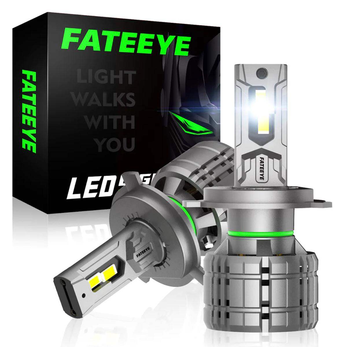 Picture of FATEEYE F9S LED. 1 Year Warranty. (H4 Socket)(2pieces)(200W/ 40000LM)(White Light)(High/Low Beam). For Car only. Authorized Seller In Bangladesh-Silver