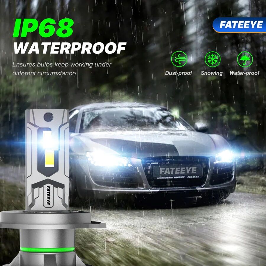 Picture of FATEEYE F9S LED. 1 Year Warranty. (H4 Socket)(2pieces)(200W/ 40000LM)(White Light)(High/Low Beam). For Car only. Authorized Seller In Bangladesh-Silver