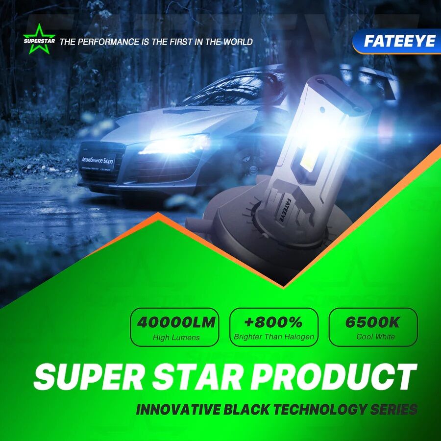Picture of FATEEYE F9S LED. 1 Year Warranty. (H4 Socket)(2pieces)(200W/ 40000LM)(White Light)(High/Low Beam). For Car only. Authorized Seller In Bangladesh-Silver