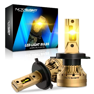 Picture of NovSight N37Y LED. 1 Year Warranty. (H4 Socket)(2pieces)(120W/ 22000LM per pair)(Yellow 3000K)(High/Low Beam). For Car only. Authorized Seller In Bangladesh-Gold