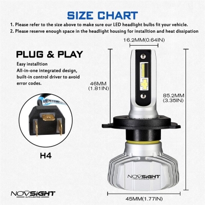 Picture of NovSight N15 LED. 1 Year Warranty. (H4 Socket)(1 pieces)(25W/ 5000LM)(White 6500K)(High/Low Beam). For Car and Motorcycle. Authorized Seller In Bangladesh