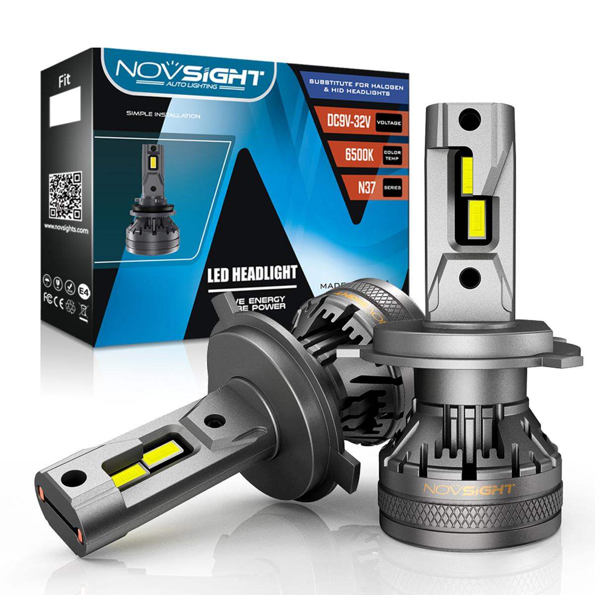 Picture of NovSight N37 LED. 1 Year Warranty. (H4 Socket)(2pieces)(120W/ 22000LM per pair)(White 6500K)(High/Low Beam). For Car only. Authorized Seller In Bangladesh
