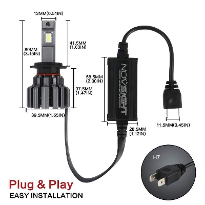 Picture of NovSight F03 LED. 1 Year Warranty. (H7 Socket)(2pieces)(70W/ 15000LM per pair)(White 6000K). For Car only. Authorized Seller In Bangladesh