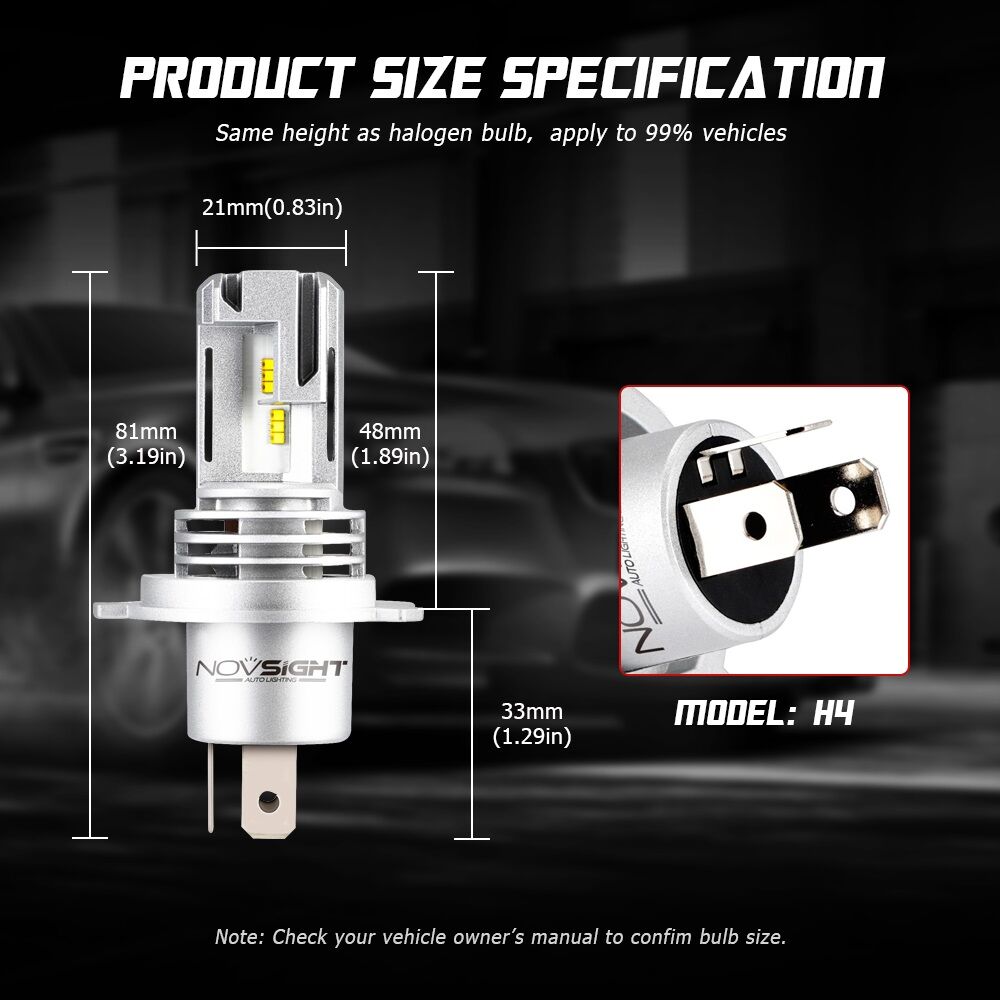 Picture of Novsight N30S LED. 1 Year Warranty. (H4 socket)(2pieces)(55W/12000LM per pair)(White 6000K)(High/Low Beam). For Car Only. Authorized Seller In Bangladesh