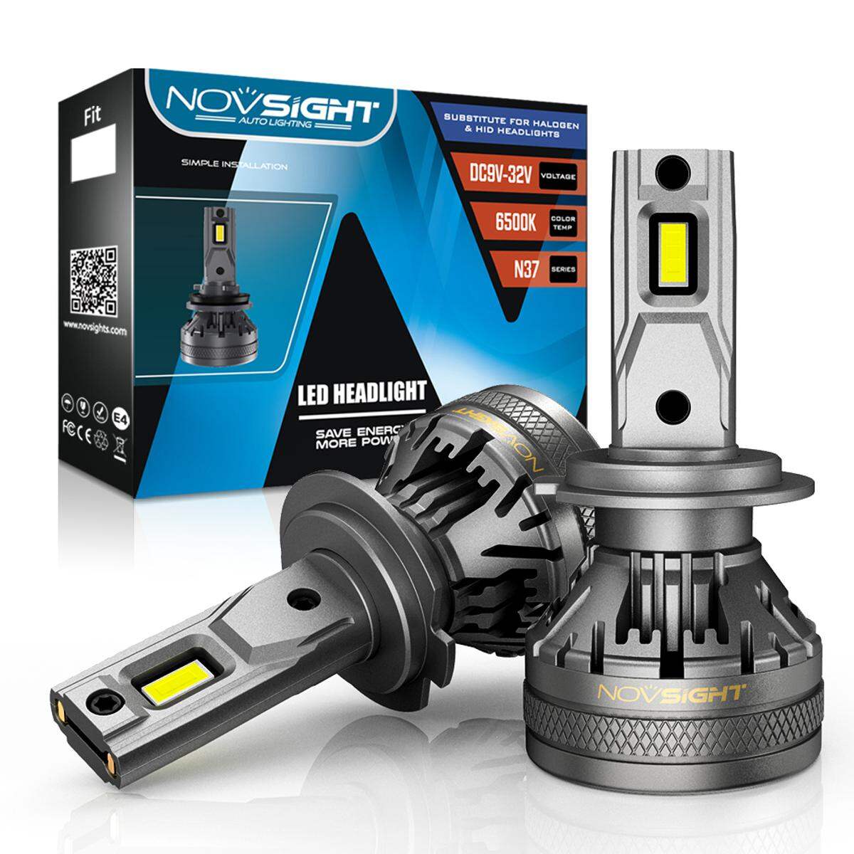 Picture of NovSight N37 LED. 1 Year Warranty. (H7 Socket)(2pieces)(120W/ 22000LM per pair)(White 6500K). For Car only. Authorized Seller In Bangladesh