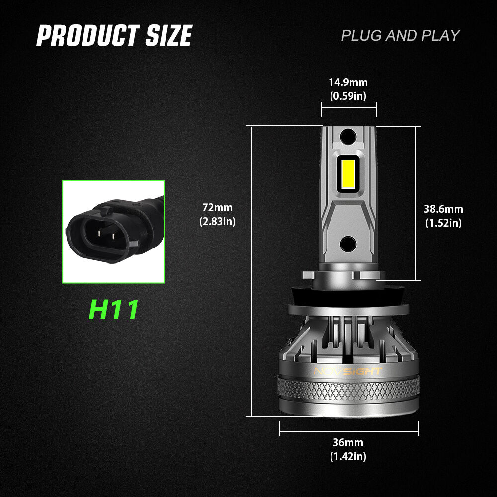 Picture of NovSight N37 LED. 1 Year Warranty. (H11 Socket)(2pieces)(120W/ 22000LM per pair)(White 6500K). For Car only. Authorized Seller In Bangladesh
