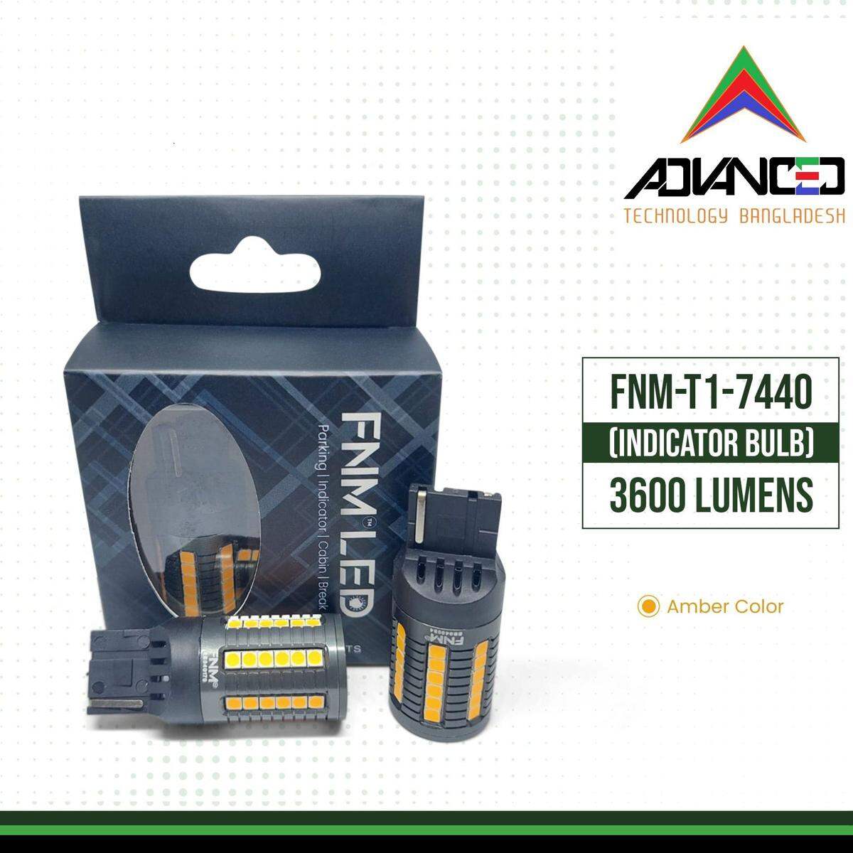 Picture of FNM INDICATOR LED bulb for CAR. 1 Year Warranty. (7440 Socket)(2 pieces)(28W Each Light)(1800 Lumens)(Ambar Light). For Car Only. Authorized Seller In Bangladesh