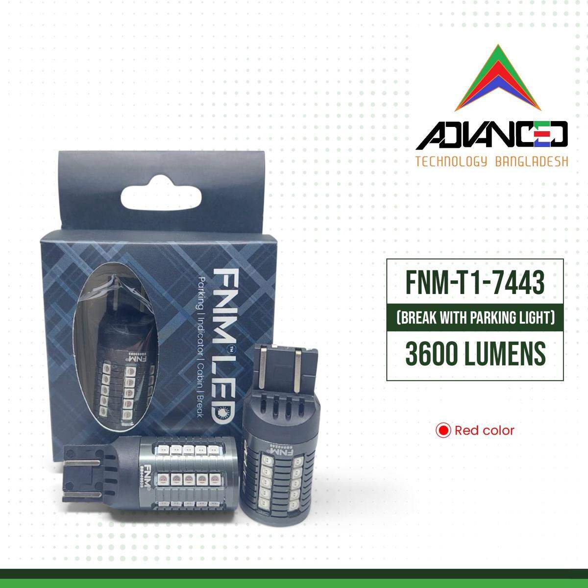 Picture of FNM Break with Parking LED bulb for CAR. 1 Year Warranty. (7443 Socket)(2 pieces)(28W Each Light)(1800 Lumens each)(Red Light). For Car Only. Authorized Seller In Bangladesh