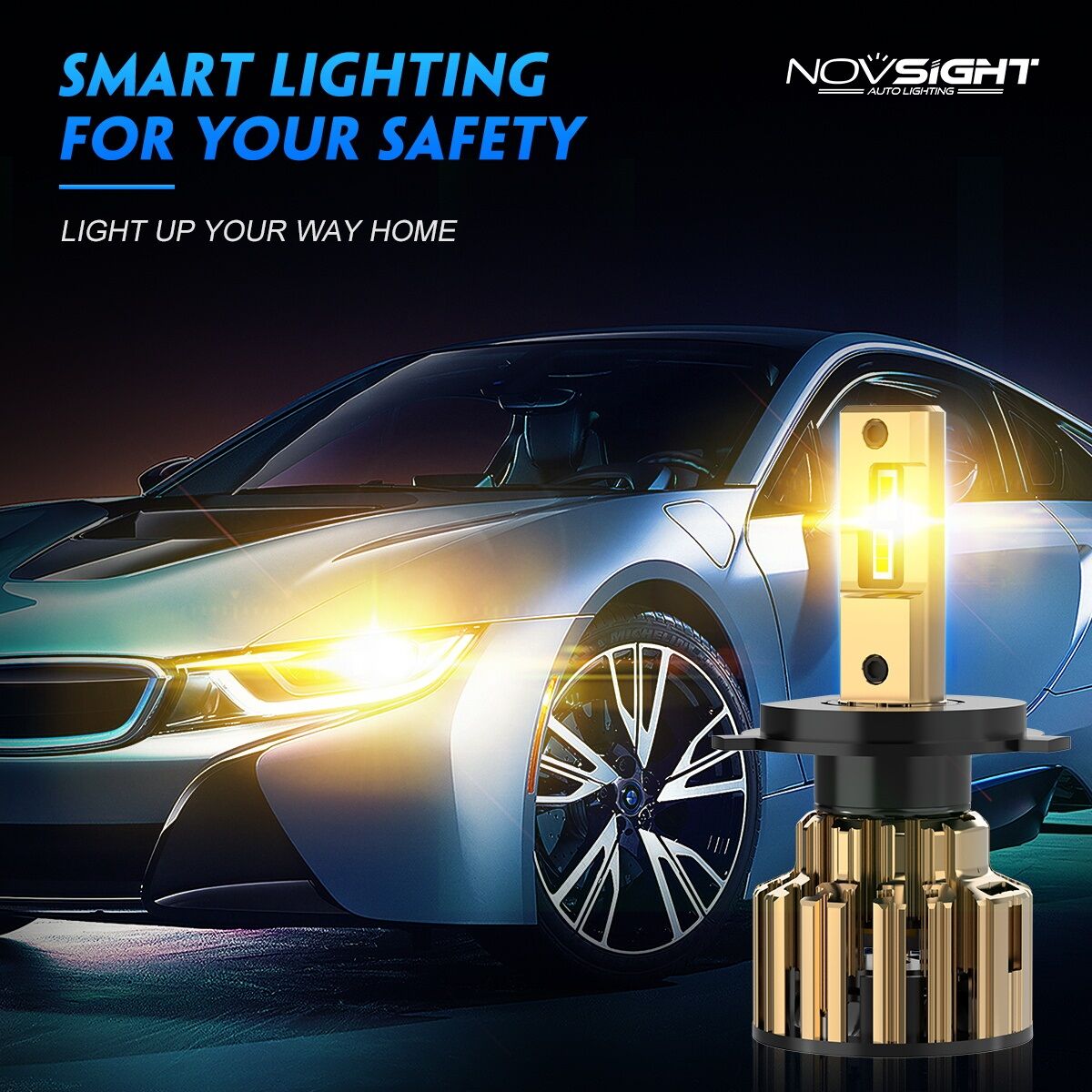Picture of NovSight F03Y LED. 1 Year Warranty. (H4 Socket)(1piece)(35W/ 7500LM)(Yellow Light)(High/Low Beam). For Motorcycle. Authorized Seller In Bangladesh.