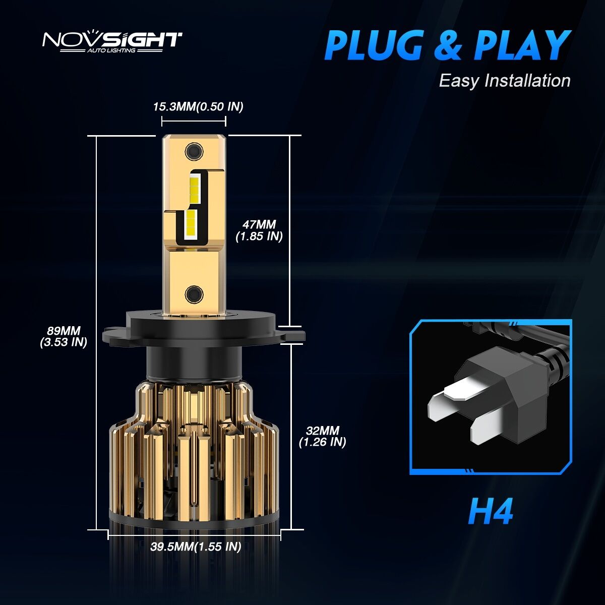 Picture of NovSight F03Y LED. 1 Year Warranty. (H4 Socket)(1piece)(35W/ 7500LM)(Yellow Light)(High/Low Beam). For Motorcycle. Authorized Seller In Bangladesh.