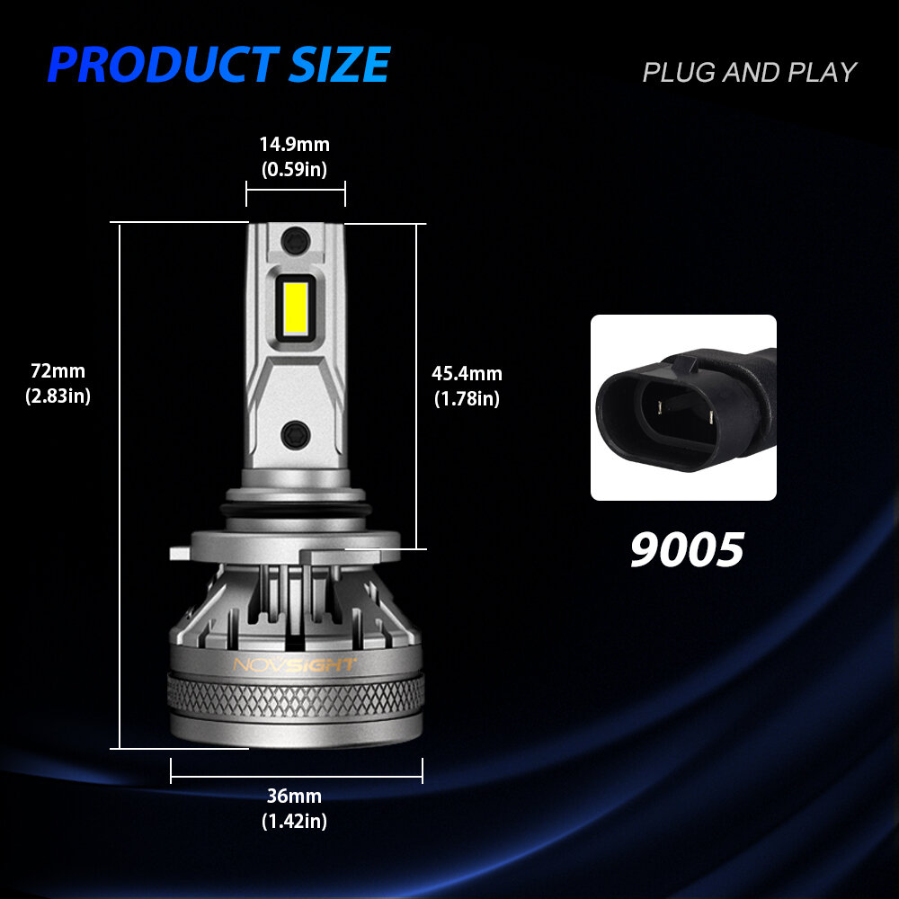 Picture of Novsight N37 LED. 1 Year Warranty (9005 Socket)(2pieces)(120W/ 22000LM per pair)(White 6500K). Most Brightest Powerful LED- For Car only. Authorized Seller In Bangladesh