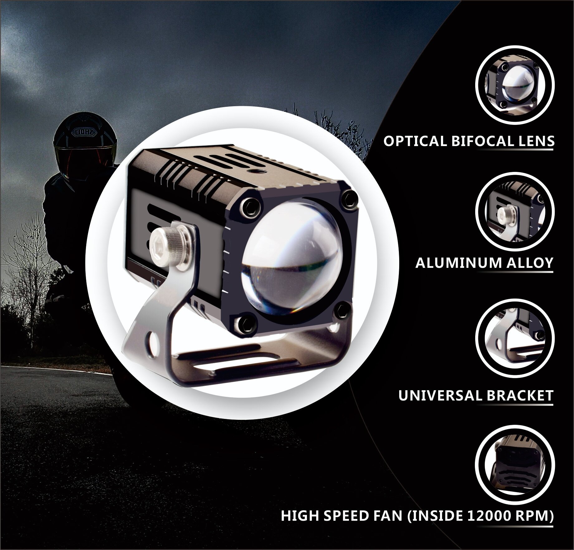 Picture of FNM M1 Plus LED Fog Light (2 pieces). 1 Year Warranty. Brightest Light in Market. (Two Color : White and Yellow)(30W/3500LM per pair)(High/Low Beam). Authorized Seller In Bangladesh