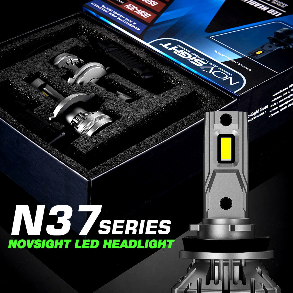 Picture of Novsight N37 PROJECTION LED. 1 Year Warranty. (D Socket)(2pieces)(120W/ 22000LM per pair)(White 6500K). For Car only. Authorized Seller In Bangladesh