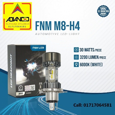 Picture of FNM M8 LED White Light. 1 Year Warranty. (H4 Socket)(1piece)(30W/ 3200LM)(White Light)(High/Low Beam). For Motorcycle. Authorized Seller In Bangladesh