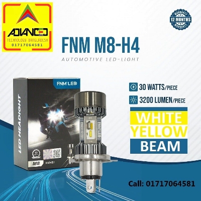 Picture of FNM M8 LED Yellow + White Light. 1 Year Warranty. (H4 Socket)(1piece)(30W/ 3200LM)(Yellow + White Light)(High/Low Beam). For Motorcycle. Authorized Seller In Bangladesh