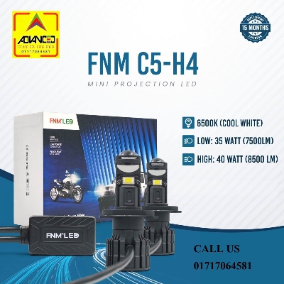Picture of FNM C5 PROJECTION LED. 1 Year Warranty. (H4 Socket)(1piece)(35W/ 7500LM)(White Light)(High/Low Beam). For Motorcycle. Authorized Seller In Bangladesh