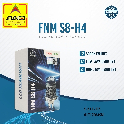 Picture of FNM S8 PROJECTION LED. 1 Year Warranty. (H4 Socket)(1piece)(45W/25W 4500LM/2500LM)(White Light)(High/Low Beam). For Motorcycle. Authorized Seller In Bangladesh