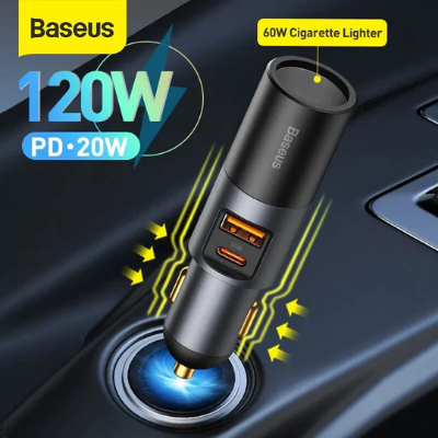 Picture of Baseus Share Together Fast Car Charger Cigarette Lighter Expansion Port U+C 120W-Black