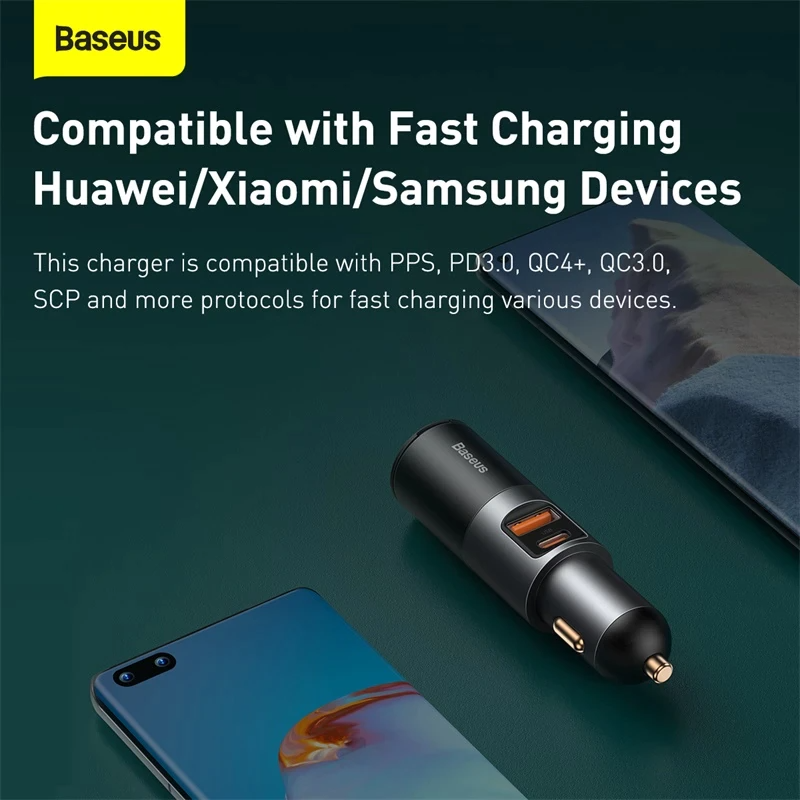 Picture of Baseus Share Together Fast Car Charger Cigarette Lighter Expansion Port U+C 120W-Black