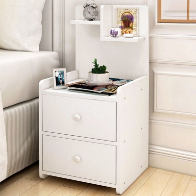 Picture of Furnix MDF M14 2 Drawers Exclusive Bed Side Table Table With Drawers  White and Beige Finish