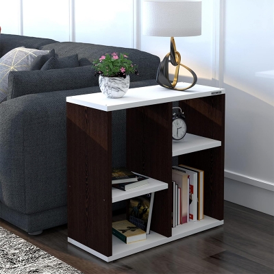 Picture of RK Engineered Wood Bed Side Table/Sofa Side Table/End Table/Books Storage Organizer/Corner Table/Book Shelf/ Corner Stand for Living Room-Walnut-White
