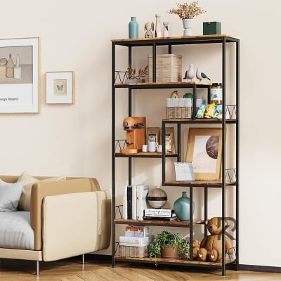 Picture of RK Metal Bookcase, Bookcase with 5 Shelves, Open Bookcase for Living Room, Office, Bedroom-Black-Antique