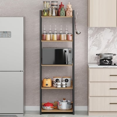 Picture of Furnix 5 Layer Multifunctional Rack Crafted with Engineered Wood & Metal Black & Beige Finish