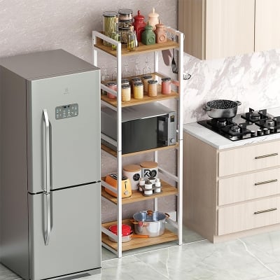 Picture of Furnix 5 Layer Multifunctional Rack Crafted with Engineered Wood & Metal White & Beige Finish