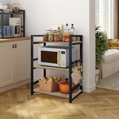 Picture of Furnix 3 Layer Multifunctional Rack Crafted with Engineered Wood & Metal Black & Beige Finish