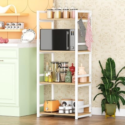 Picture of Furnix 4 Layer Multifunctional Rack Crafted with Engineered Wood & Metal White & Beige Finish
