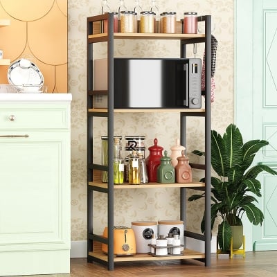 Picture of Furnix 4 Layer Multifunctional Rack Crafted with Engineered Wood & Metal Black & Beige Finish