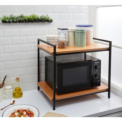 Picture of Furnix Indulge Durablity   Premium Quality 2 Layer Multifunctional Rack Crafted with Engineered Wood & Metal Black Gold