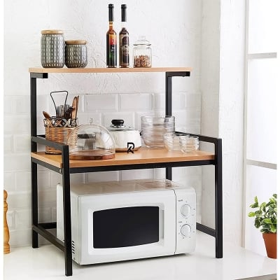 Picture of Furnix Modern & Trendy 3 Layer Microwave Stand Beige Black