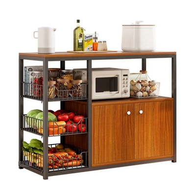 Picture of Stylish Multi-Layer Kitchen Storage Shelf with Cabinet Doors – Space-Saving Organizer Rack for Mesh Baskets, Closets & Pantry Shelving