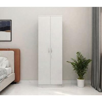 Picture of Furnix 2 Door Almirah or Wardrobe with Drawer Storage and Hanging Rod (Frosty White and Antique Finish)