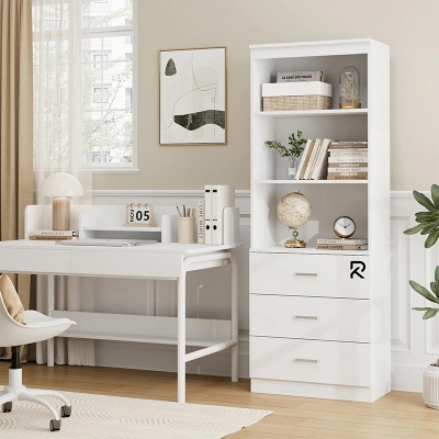 Picture of Furnix Exceptional Choice Bookcases with 3 Large Drawers, 3 Tier Wooden Storage Bookshelf for Living Room Home Office