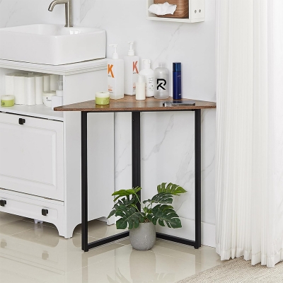 Picture of Furnix End/Side Tables with Storage Shelf for Small Spaces,Triangle Steel Corner Shelves with Metal Frame