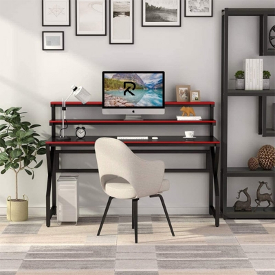 Picture of RK Office Desk with Monitor Stand – Large Modern Computer Desk, Gaming Table, Study & Writing Workstation with Hutch for Home & Office