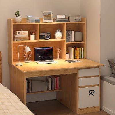 Picture of Furnix Modern Home Office Computer Desk with Hutch, Drawers & Storage Shelves