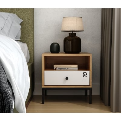 Picture of RK Contemporary Nightstand – MDF Laminated Bedside Table with Sleek Metal Frame and 1 Drawers